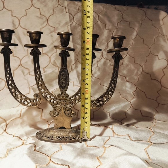 Vintage Sabbat Five Candle Brass & Enamel Candelabra made in Israel - Picture 7 of 10